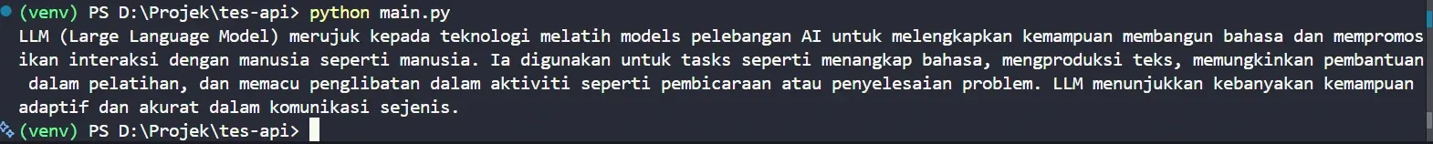 hasil generate model dengan SDK OpenRouter
