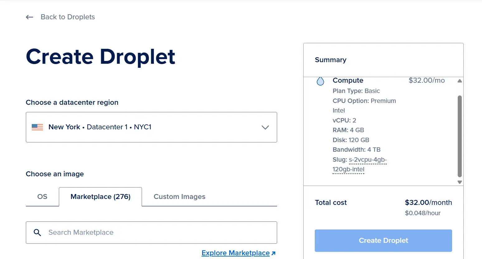 Create droplet