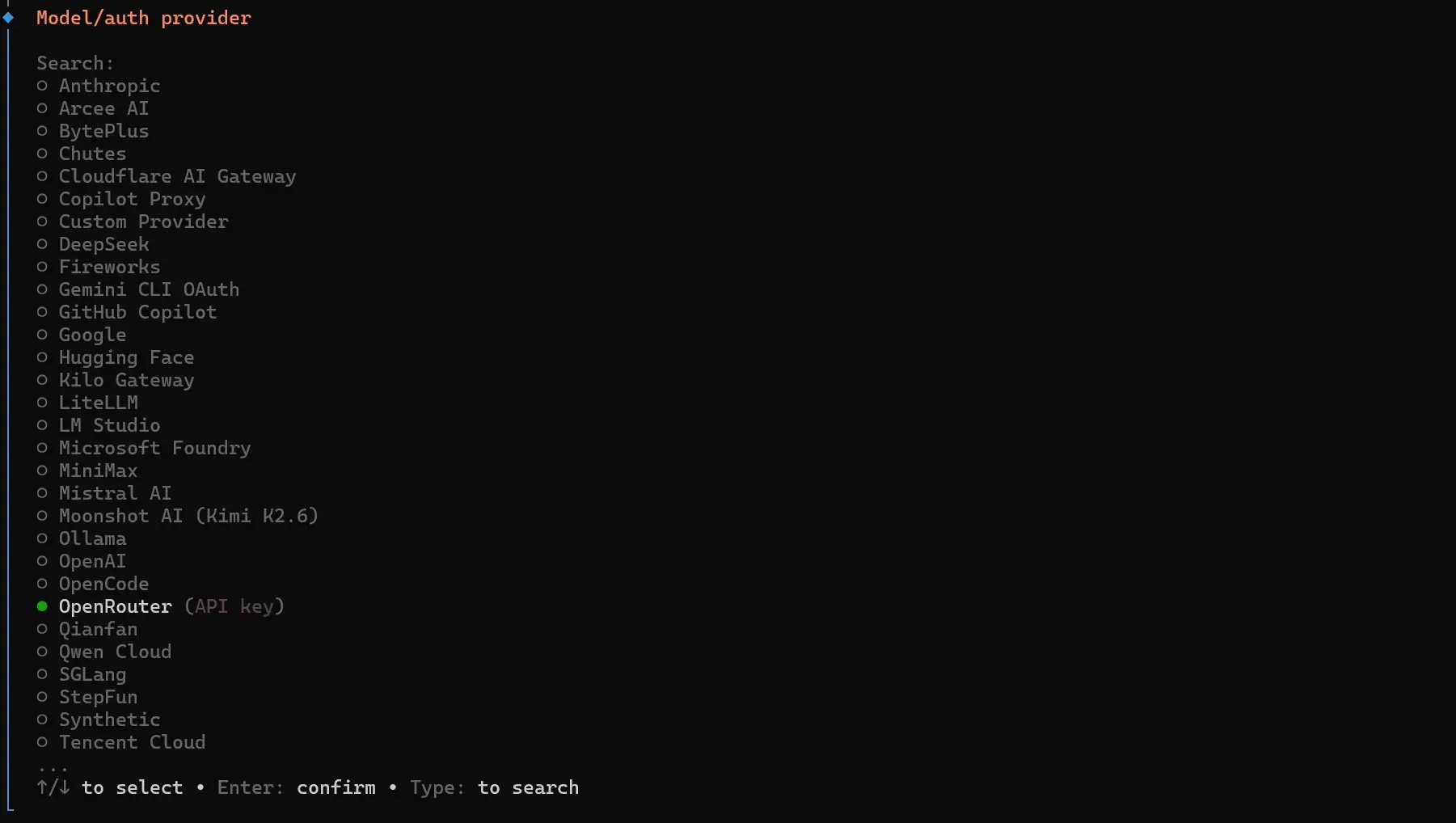 Set up provider di openclaw